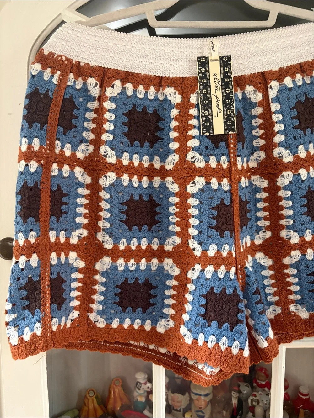 NWT Ultra Pink Crochet Square Tank Top Cropped and Matching Shorts Set L